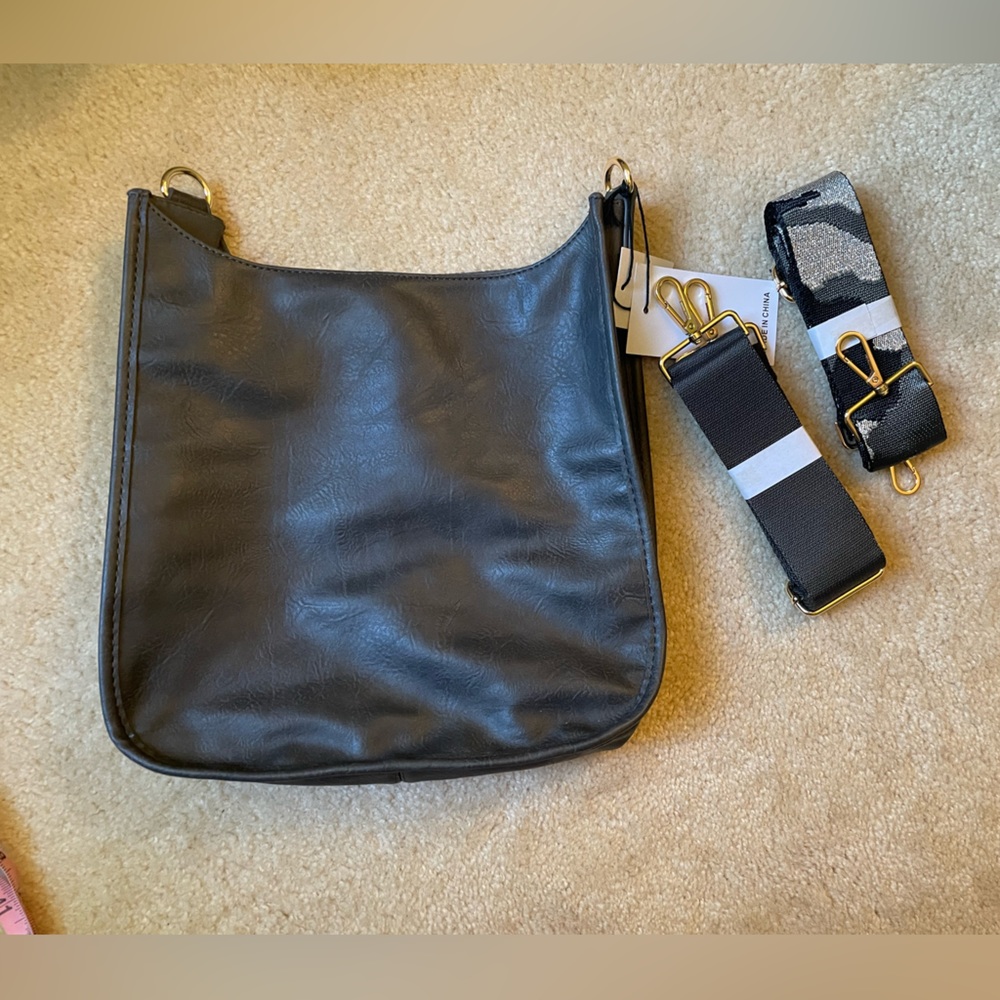 AhDorned vegan leather messaged bag